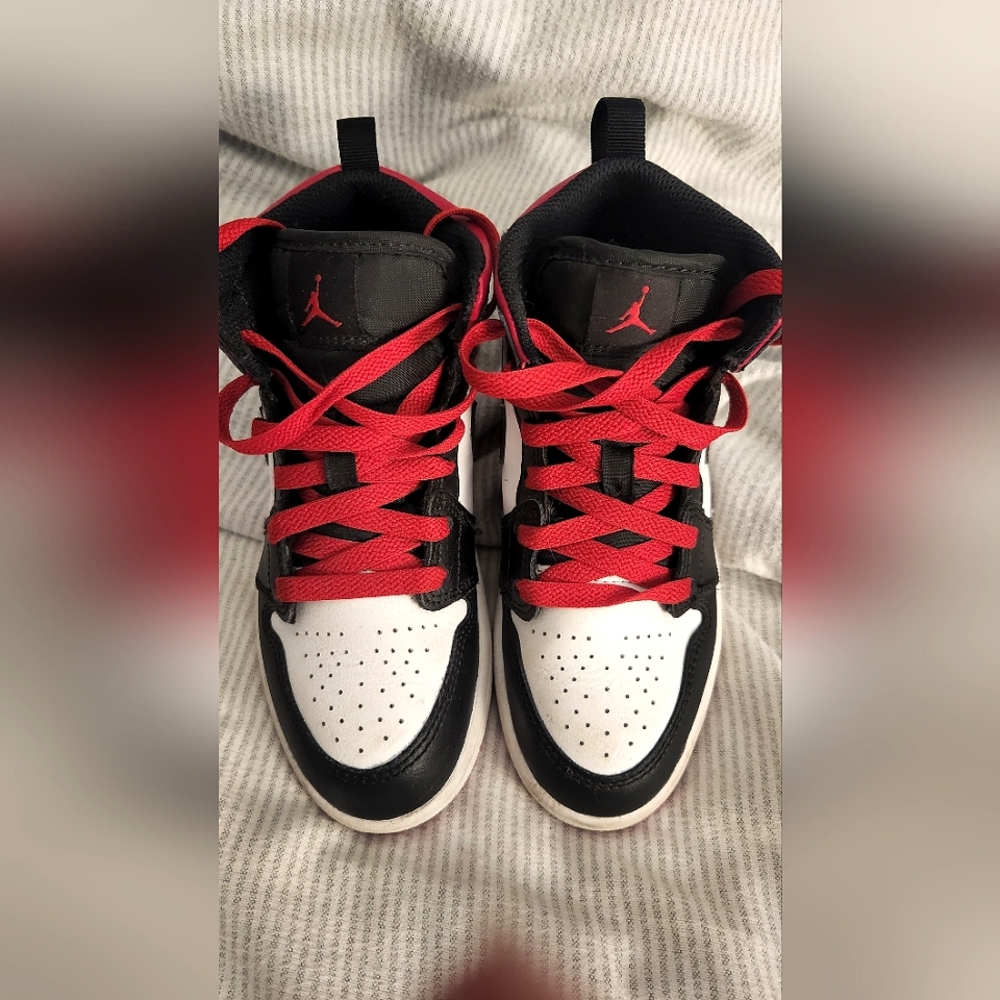 Nike Air Jordan 1  Mid Red/ Black/White- Size 1 Kids